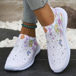 Womens Soft Printed Flats Autumn Breathable Knitted Platform Sneakers Woman Chinese Style Flowers Casual Shoes Plus Size 43 240202