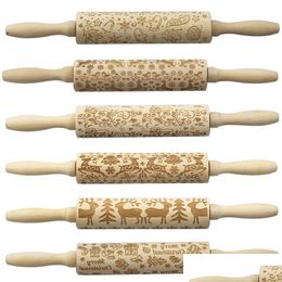 Christmas Decorations Wooden Rolling Pin Cartoon Pattern Christmas Decoration Baking Biscuit Embossed Drop Delivery Home Garden Festiv Dhlji