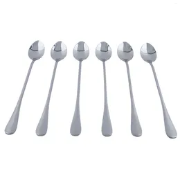 Coffee Scoops 6pcs Silver Stainless Steel Spoon Round Kitchen Supplies Tableware For Ice Tea Milkshake Soup 19.5cmx2.8cm