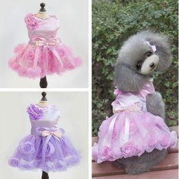 Dog Apparel Pet Party Dress Spring And Autumn Cat Clothing Purple Pink Rose Gauze Princess Small-Medium Dogs