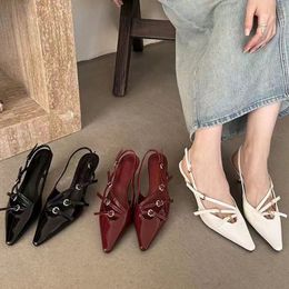 Burgundy Low Heel Womens Patent Leathe Slingback is decorated with black clasp Luxury Designer Dress shoes 3-5 Fashion Ankle Strap Kitten Heel Sandals Evening shoes