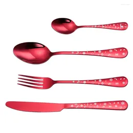 Dinnerware Sets Christmas Knife And Fork Four Pieces Tableware Convenient Spoons Forks Durable Tablewares Theme Stainless Steel Portable Kit