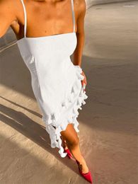 Casual Dresses Tossy Ruffled Tassel Backless Halter Dress Women White Slim Patchwork Summer 2024 Elegant Party Spaghetti Fashion