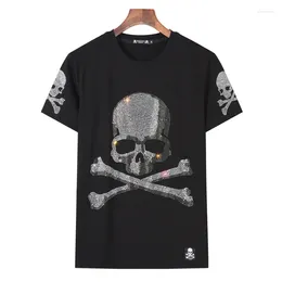 Women's T Shirts Plus Size Rhinestones Skulls Shirt For Women Clothing Fashion Streetwear O Neck Ladies Short Sleeve Tshirts Slim Chemise