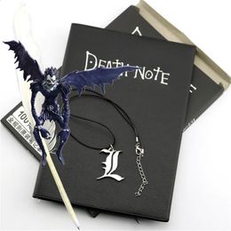 Student Diary Anime Death Note Notebook Set Leather Journal And Necklace Feather Pen Pad Complete set 240119
