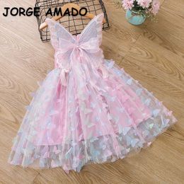 Summer Kids Girl Dress Large Butterfly Suspender Ice and Snow Fantasy Girl's with Colourful Lights Princess Dresses H2325 240126