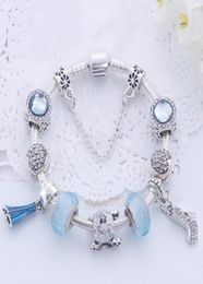 Wholesale-925 Silver Bracelets For Women Royal Crown Charm Bracelet blue Crystal Beads Bracelet Valentine's Day gift2346284
