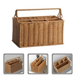 Tool Basket Storage Bin Decorative Woven Outdoor Sundries Holder Imitation Rattan Table Top Bins 240223