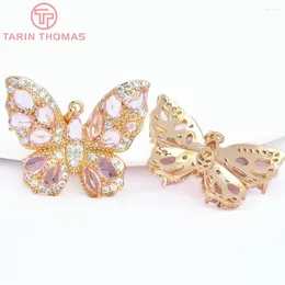 Charms (7745) 2PCS 33x28MM 24K Gold Colour Brass With Zircon Butterfly Pendants High Quality DIY Jewellery Making Findings Accessories
