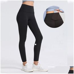 Yoga Outfit Lu-2023 Lycra Fabric Solid Colour Women Pants High Waist Sports Gym Wear Leggings Elastic Fitness Lady Outdoor Trousers Dro Ot4Tc