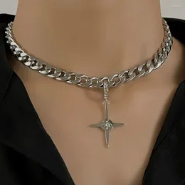 Choker Unisex Simple Punk Hiphop Handsome Clavicle Chain Cross Pendant Man Necklace Korean Style