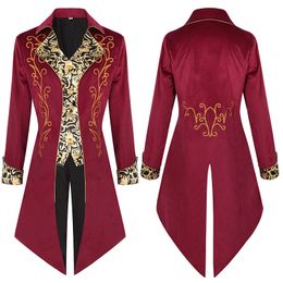 Costume Theme Cosplay Men's Steampunk Vintage Tail Jacket Gothic Victorian Frock Uniform Red Medieval Clothing Tailcoat coat