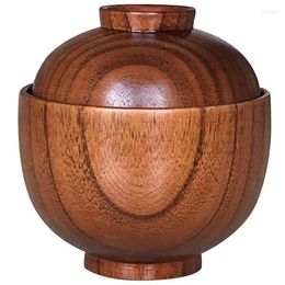 Dinnerware Sets 1pc Wooden Bowl With Lid Wood Serving Soup Salad Rice Tableware Small Bowls Kitchen Accessories