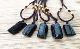 1PC Natural Crystal Black Necklaces Schorl Pillar Tourmaline Raw Stone Pendants Fashion Jewellery Accessories Gift QLY93889412645