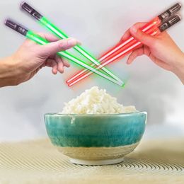 1 Pair LED Lightsaber Chopstick Luminous Chopsticks Detachable Washable BPA Free Food Safe Kitchen Tableware Party Disco Prop 240127