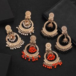 Dangle Earrings Vintage Women Big Round Gold Colour Bohemian White Orange Beads Lantern Tassel Fashion Party Jewellery