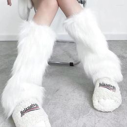 Women Socks Women's Artificial Fur Leg Warmers Japanese Lolita Autumn And Winter Black White Knitted For