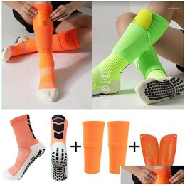 Elbow Knee Pads All Season A Set Sports Equipment Anti Slip Soccer Socks Adt Football Shin Guards With Pocket Leg Sleeves Support Sock Otdzj