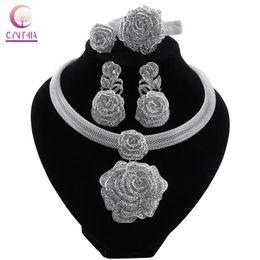CYNTHIA Dubai Women Silver Plated Jewelry Sets African Wedding Bridal Ornament Gifts For Saudi Arab Necklace Bracelet Earrings 240122