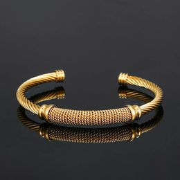 Stainless Steel Gold Color Bangle Bracelets Luxury Brand Stylish Mesh Bangle for Women Men Decoration Jewelry Accessory Gift 240124