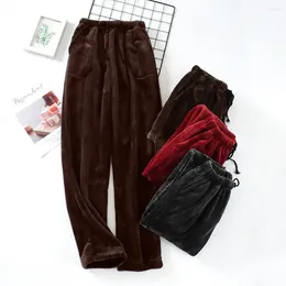 Men's Sleepwear Men Homewear Trousers Thicken Loose Solid Color Coral Fleece Pajama Pants Cold-proof Drawstring Winter For Camping