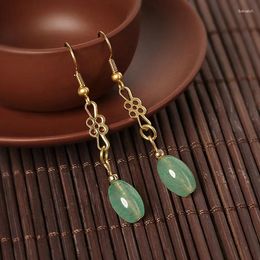 Dangle Earrings Green Jade Chinese Charm Real Gemstones Talismans Amulets 925 Silver Natural Gifts Carved Women Jewellery Gemstone