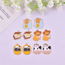 Charms 10pcs/pack Cartoon Dog Cat Metal Enamel Pendant For Earring Necklace Jewellery Making Craft DIY
