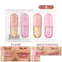 Lip Gloss 2Pcs/Set Crystal Jelly Lips Plumper Oil Instant Volume Moisturising Repairing Reduce Fine Line Y Enhancer Makeup Tool Drop D Otack