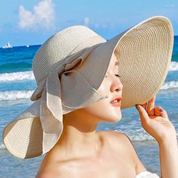 Berets Casual Beach Hat Floppy Sun-resistant Plain Breathable Classic Bow Cap