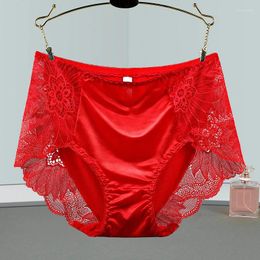 Women's Panties Sexy Hollow Temptation Silk Breathable Underwear Women Flowers Lace Tummy Mid Waist BuLift Briefs Intimate