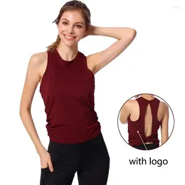 Active Shirts Ladies Sleeveless Sports Vest Loose Breathable Sexy Cutout Yoga Wear Top Nylon Solid Colour Fitness Jogging T-S
