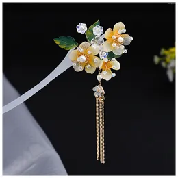 Hair Clips Chinese Flower Sticks Forks Long Tassel Headpiece Step Shake Jewelry For Women Girls Hanfu Dress Accessories 2024