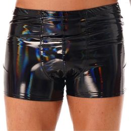 Underpants Mens Shorts Lingerie Fashion Wet Look Patent Leather Bulge Pouch Boxer Brief Elastic Waistband Short Pants Underwear Clubwear