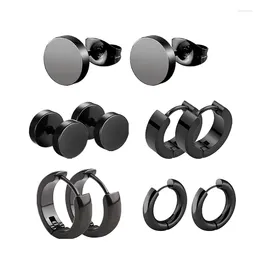 Stud Earrings 5 Pairs Punk Black Stainless Steel Men Women Gothic Cross Round Street Pop Hip Hop Ear Piercing Jewelry