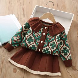 2Pcs Knitted Girls Sets Princess Autumn Classic Clothes Winter Sweater Skirt Birthday Uniform for 18 Years Children Suits y240129