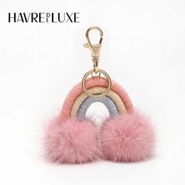 HAVREDEL Mink hair rainbow fur ball handbag crossbody bag hanging piece pendant schoolbag car key ring plush pendant accessories 240124