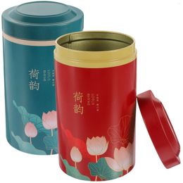 Storage Bottles 2 Pcs Metal Container With Lid Tea Airtight Can Tinplate Canister Jar Household