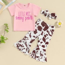 Clothing Sets 3Pcs Toddler Baby Girl Summer Clothes Short Sleeve Little Miss Sassy Pants Print Tshirt Tops Cow Spot Tassels Flare