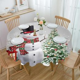 Table Cloth Christmas Fir Tree Berries Snowman Round Tablecloth Waterproof Wedding Party Cover Dining