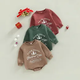 Rompers Born Baby Girl Boy Christmas Outfit Retro Tree Crewneck Sweatshirt Romper Oversized Fall Winter Bodysuits Clothes