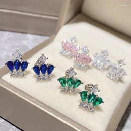 Stud Earrings Versa Compact And Delicate Style Imitation Tanzanite Blue Crown Gold Plated Emerald Light Luxury Accessory