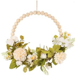 Decorative Flowers Wreaths Faux Wood Bead Garland Farmhouse Pendant Spring Wreath Decor Simation Hanging Floral Artificial Plants Orna Otzjl