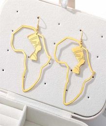 Stainless Steel Africa Map Earrings for Women Men Gold Colour Ethiopian Jewellery African Hiphop Earrings Party Gift Punk Brincos2894378939