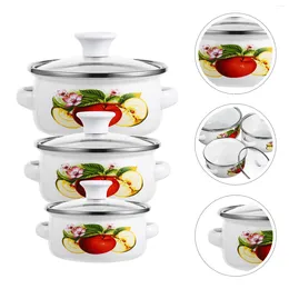 Double Boilers 3 Pcs Non Stick Cooking Utensils Enamel Pot For Stove Top Small Kitchen Pots With Handle Enamelware Pans