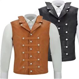 Men's Vintage Leather Vest single breasted sleeveless top punk Mediaeval Knight vest cycling vest hip hop vest 240125