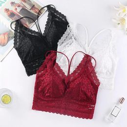 Camisoles & Tanks Women's Floral Lace Bra Padded Tank Top Spaghetti Strap Bralette Vest Hollow Cross Beauty Back Underwear Lingerie Women