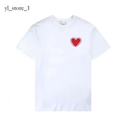 Ami Shirt Mens Brand T Shirt Amis Paris Embroidered Red Heart Solid Colour Big Love Round Neck Short Sleeve Tshirt for Men and Women with the Same Paragraph Ami 439