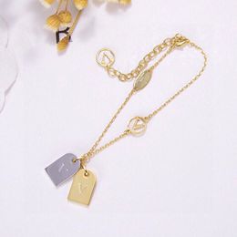 Gold Silvery Double Nameplate Pendant Bracelet Womens Thin Gold Chain Bracelet Designer Alloy Plating Casual Chains Bracelets Fashion Jewellery