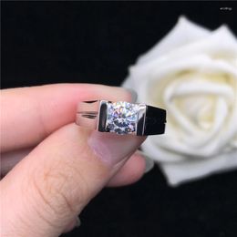 Cluster Rings Amazing Pure White Gold 18K Male's Moissanite Ring Test Positive Wedding With Certificate Last Forever