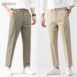 Autumn Winter Smooth Khaki Pants Men Business Suit Pant Solid Color Stretch Casual Brand Clothing Thick Suit Trousers Male 28-38 240124